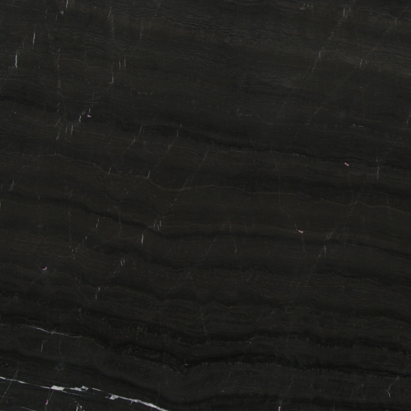 A high-quality black marble slab with natural wood grain patterns and a polished finish, ideal for luxury interiors and modern designs.