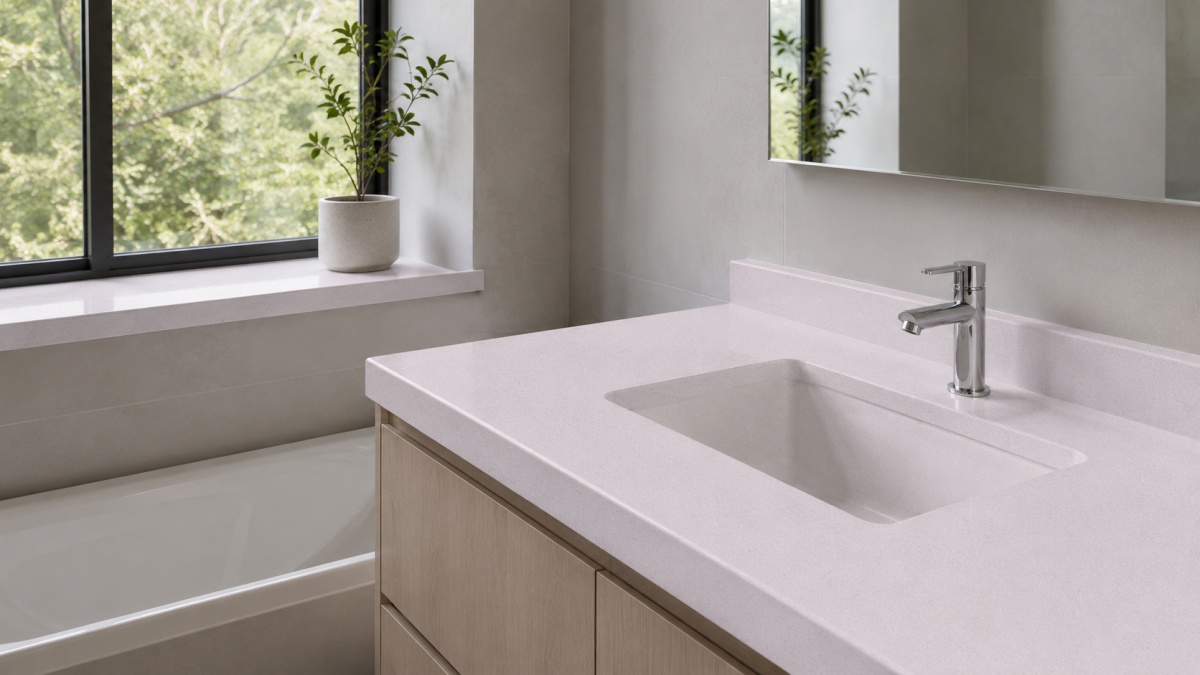 Bathroom vanity top made with soft white artificial marble