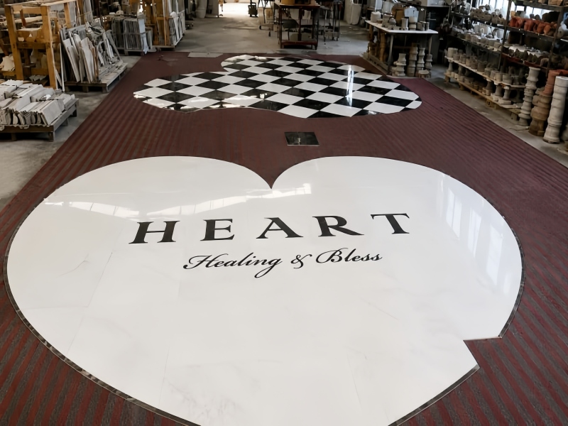 Hotel Marble Floor Inlay Project with Heart-Shaped Custom Pattern