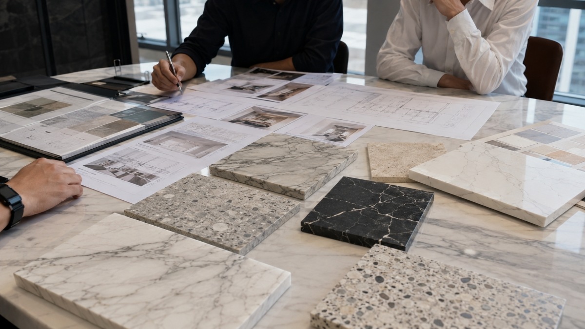 Stone certificates test reports samples and project drawings reviewed before ordering