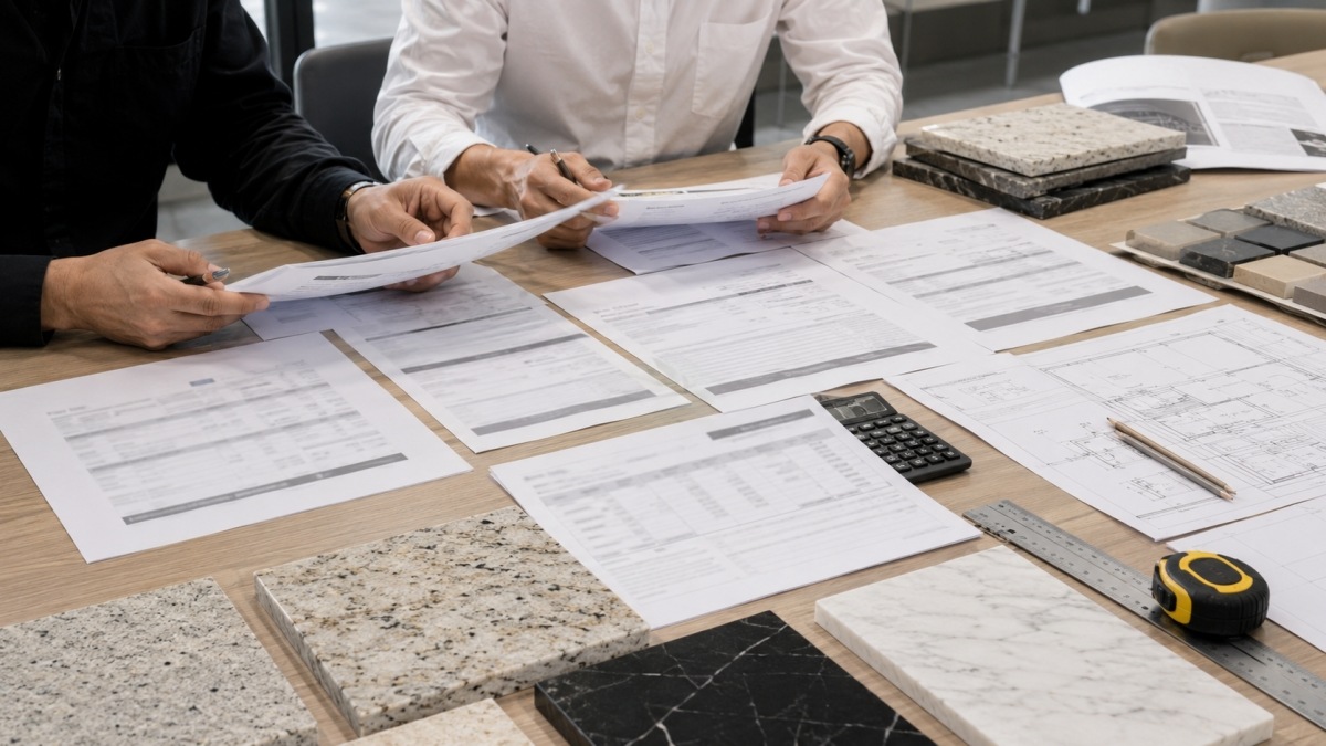 stone-supplier-quotation-comparison-samples-drawings Stone supplier quotations compared with samples drawings and calculator for project buyers