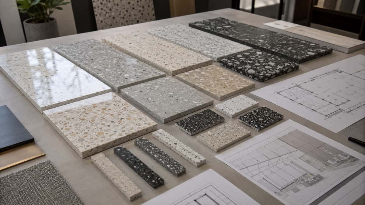 Terrazzo samples reviewed for hotel and retail flooring projects