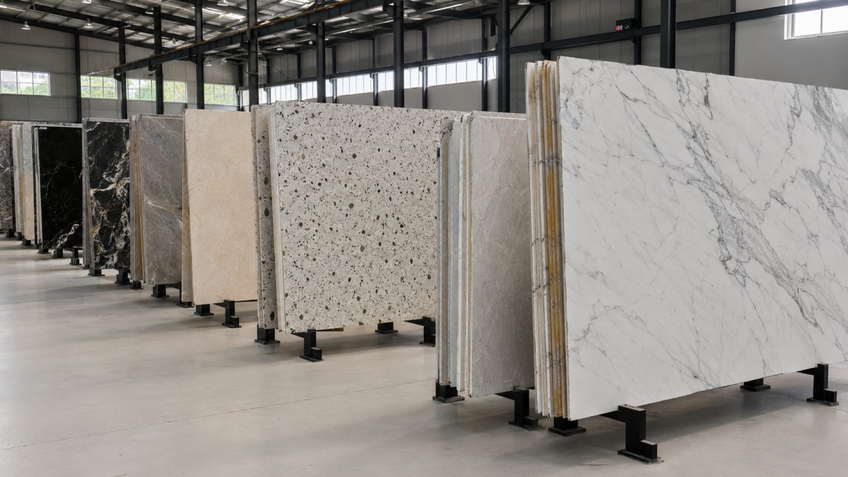 Full stone slabs prepared for project supply and local fabrication Caption: Slabs are useful when buyers need flexibility, local fabrication control, or material stock