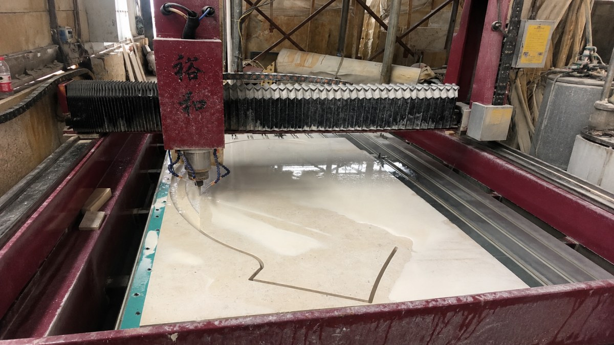 French-Limestone-CNC-Cutting-Process CNC cutting process for custom French limestone table components