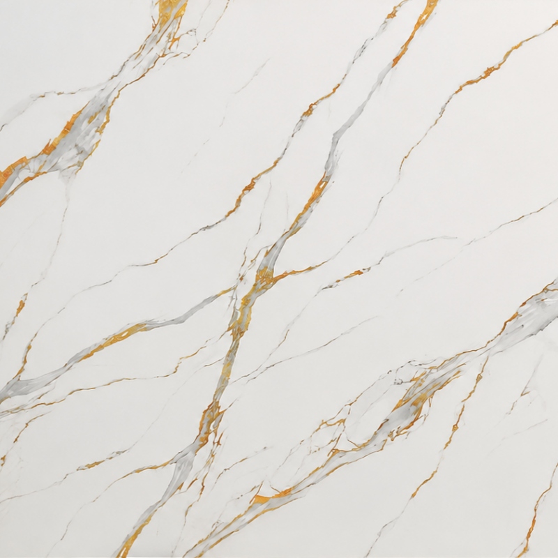 Marble look wall panel made from inkjet printed artificial stone