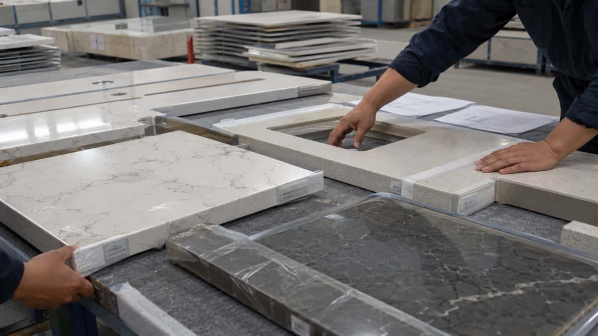 Engineered stone pre-assembly inspection before shipment