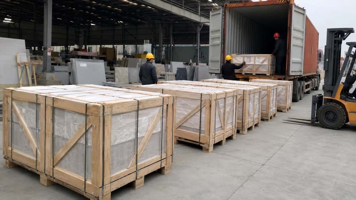 Organized stone factory loading environment before export shipment