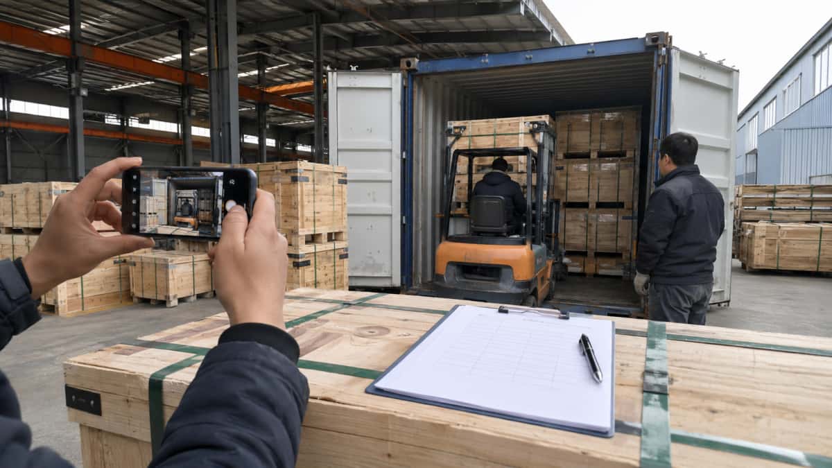 Stone container loading photo record before doors are closed