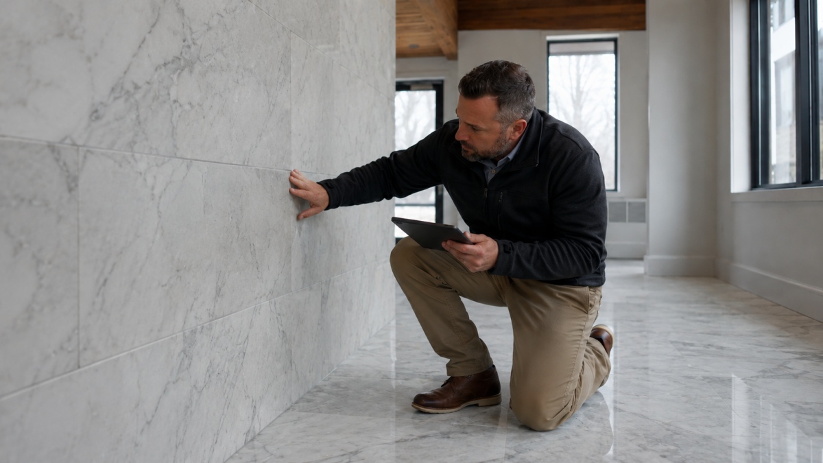 Stone project handover details recorded with photos checklist and installed stone surface inspection