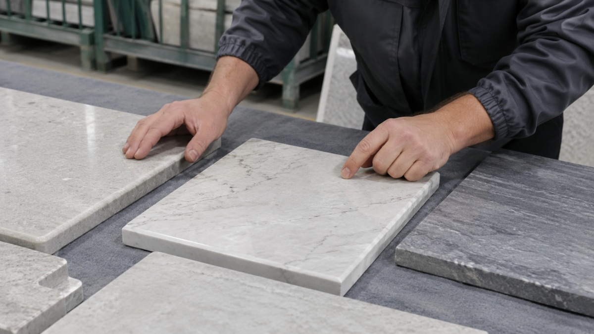 Stone edge finishing quality control for polished and honed fabricated pieces