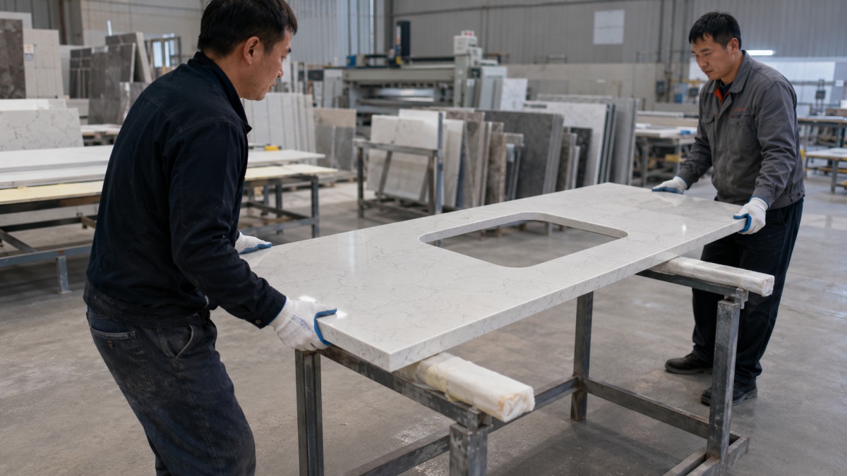Smooth inside radius detail on a quartz countertop cutout corner