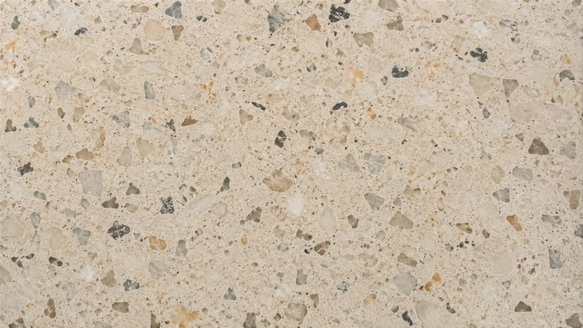 Close-up review of terrazzo aggregate size and natural chip distribution