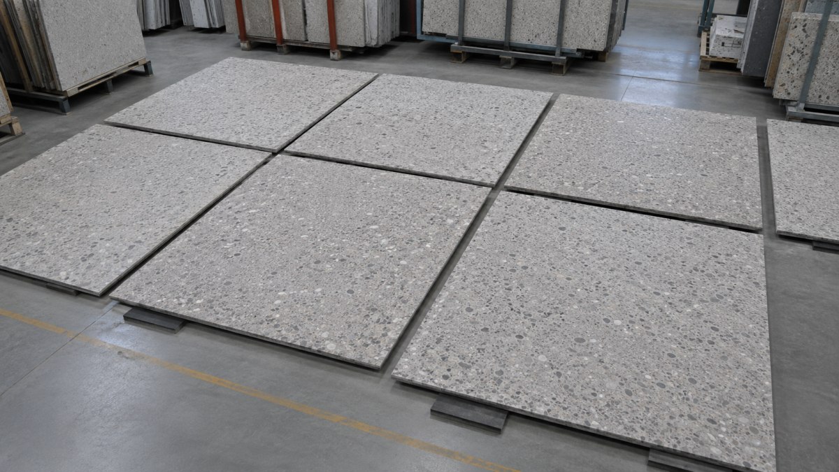 Large area terrazzo chip density review before shipment