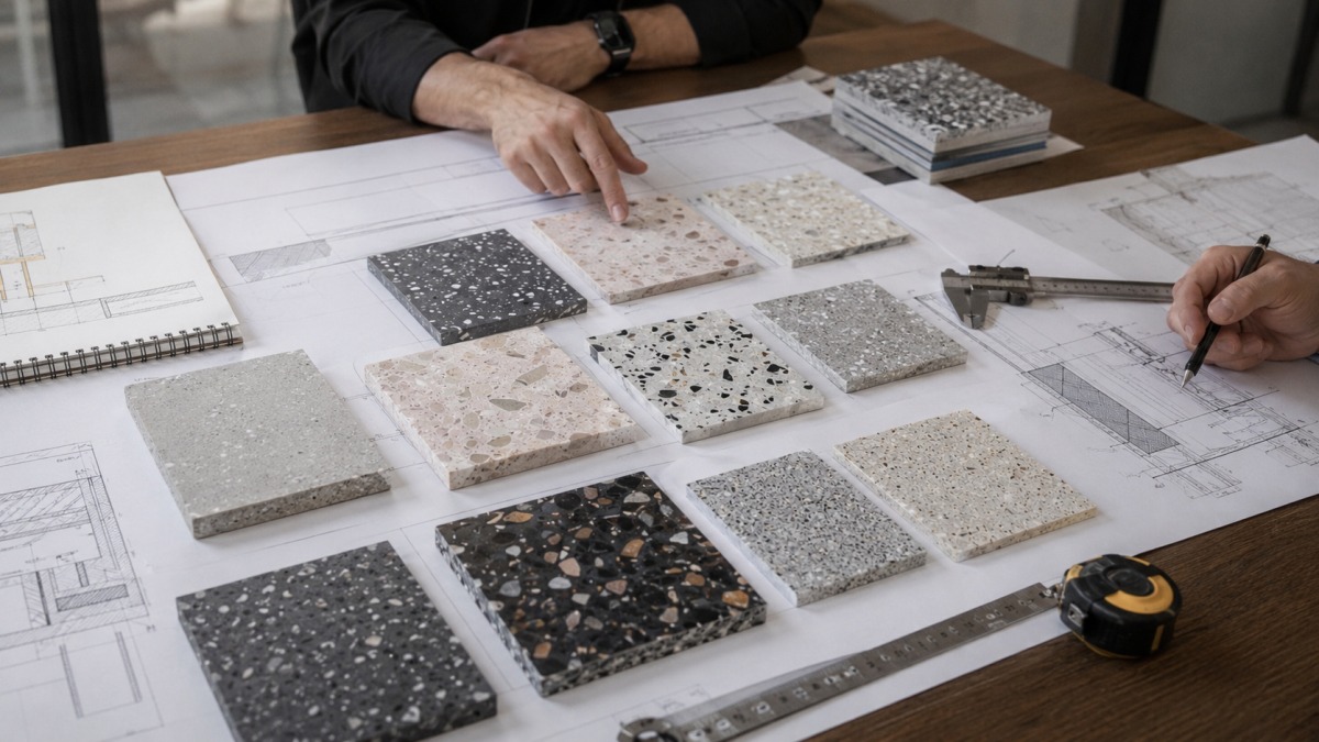 terrazzo-installation-responsibility-review Terrazzo drawings, samples, and installation notes reviewed before quotation