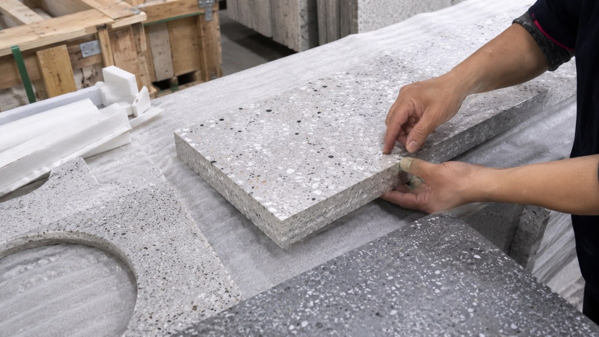 terrazzo-edge-corner-detail-check Terrazzo edge and corner details checked before export packing