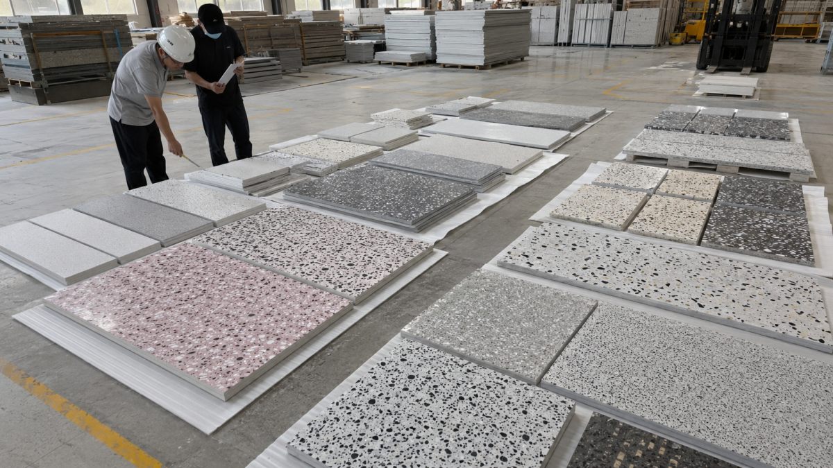 terrazzo-project-pieces-grouped-before-packing Terrazzo project pieces grouped by size and area before packing
