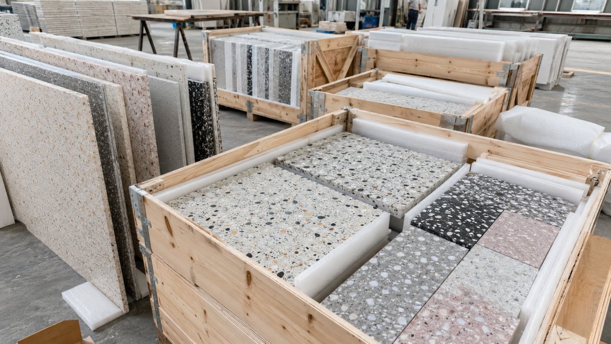 terrazzo-export-packing-protection Export packing protection for terrazzo slabs and cut-to-size pieces