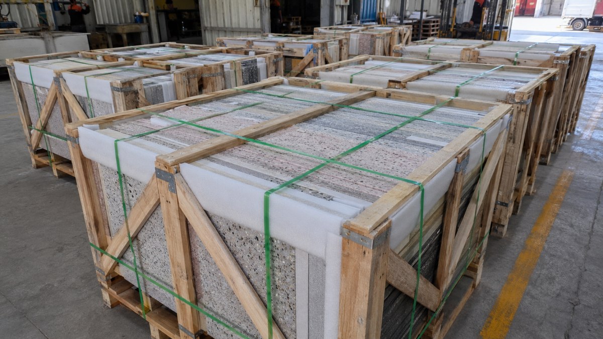 terrazzo-crates-ready-for-container-loading Terrazzo crates ready for container loading after packing inspection