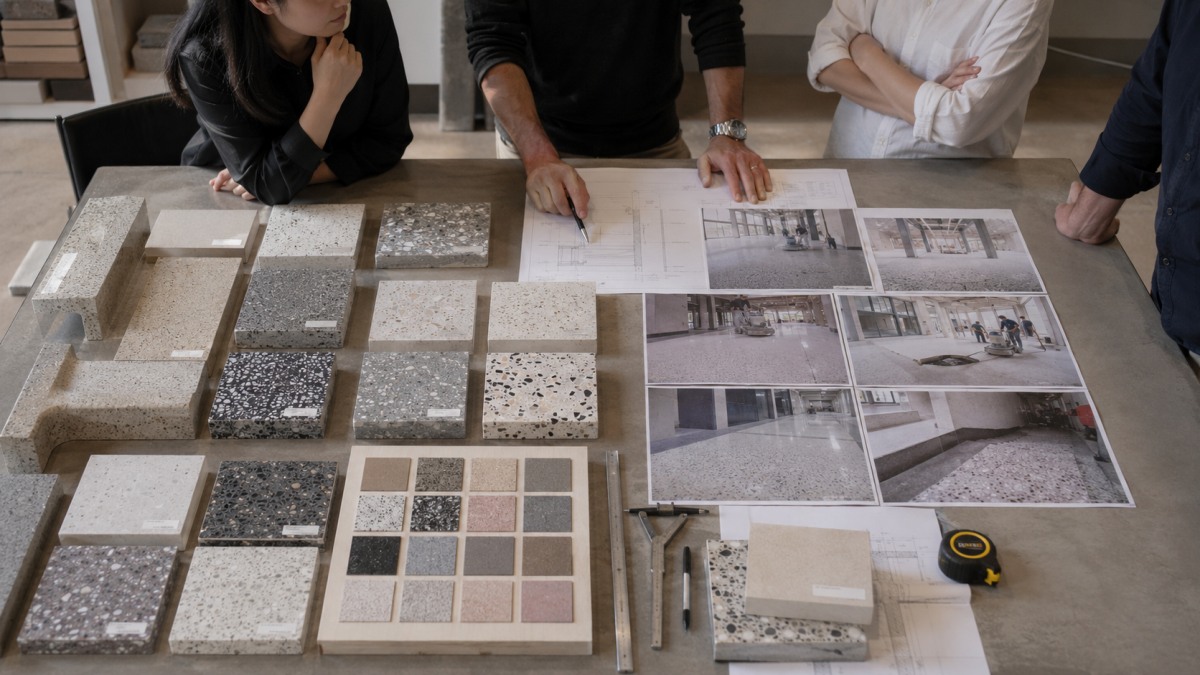 Precast terrazzo pieces and site terrazzo workflow comparison