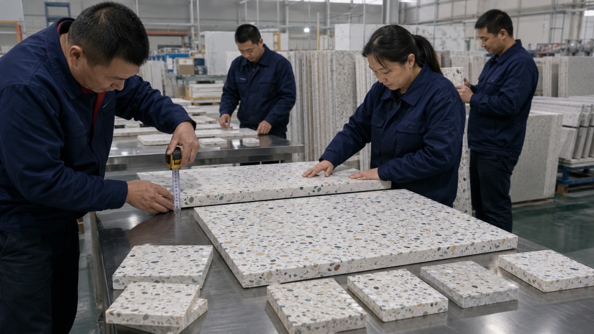 Terrazzo sample preparation in a clean stone factory environment