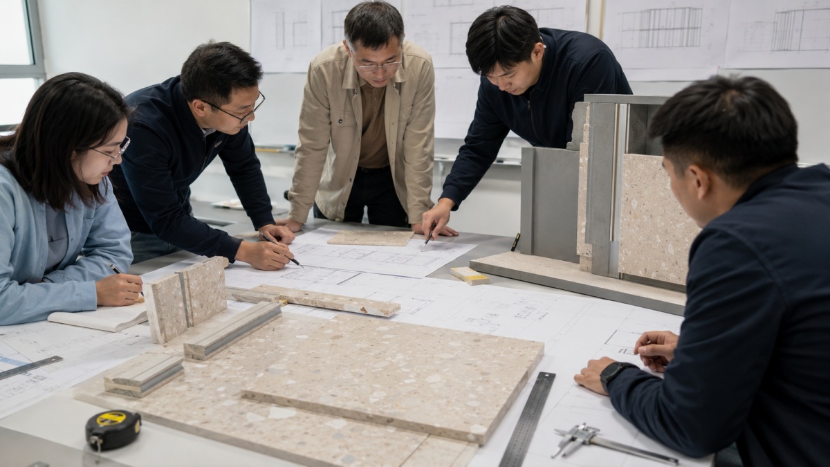 Terrazzo wall panel shop drawings reviewed with panel dimensions joints and fixing zones