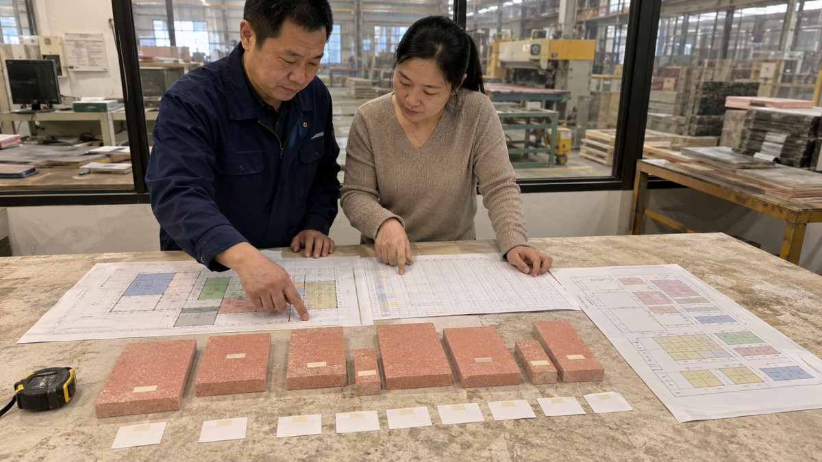Terrazzo size schedule piece numbers and area coding checked before cutting