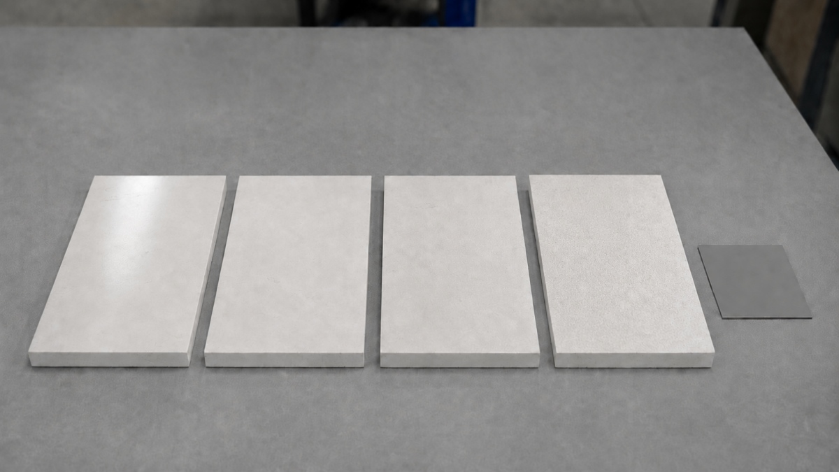 Actual Benin White Limestone finish samples under controlled lighting