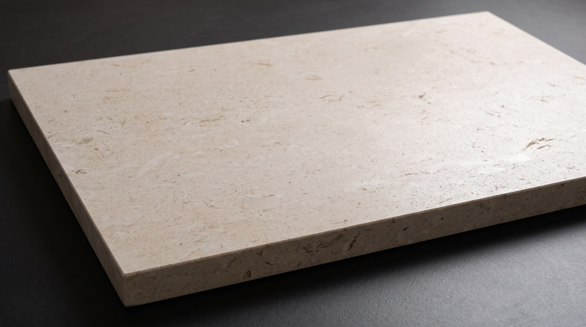 Moonlight Beige Limestone finish viewed under soft raking light at close range